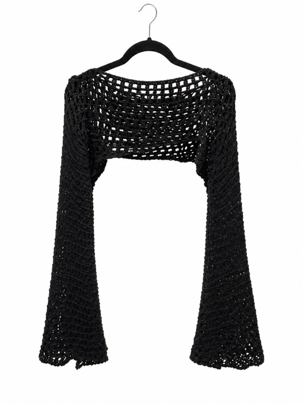 Free People Black Crochet Bolero Shrug with Bell Sleeves